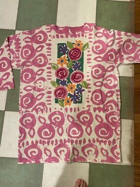 Women’s Floral Pink Print Long Sleeve Top. Hand painted